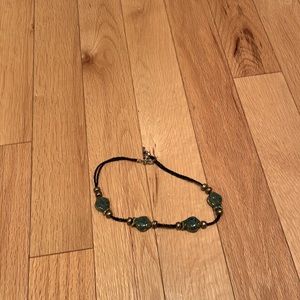 Black beaded with green and silver beads Necklace